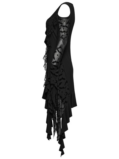 Punk Rave Black Gothic Long Bat Mesh Sleeve Cold Shoulder Dress -  DarkinCloset.com