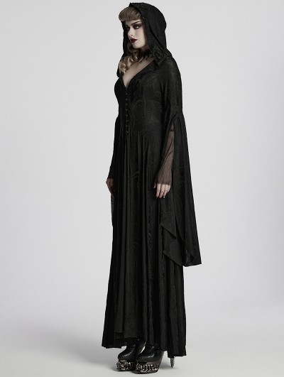 Punk Rave Black Pattern Hooded Gothic Vampire Medieval Dress - DarkinCloset.com Punk Rave Black Pattern Hooded Gothic Vampire Medieval Dress - DarkinCloset.com