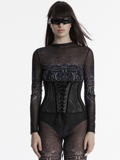 Punk Rave Black Gothic Cyberpunk Side Zip Lace-Up Underbust