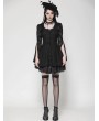 Dark in love Black Gothic Long Sleeve Button Fron Short Lace Dress