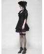 Dark in love Black Gothic Long Sleeve Button Fron Short Lace Dress