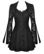 Dark in love Black Gothic Long Sleeve Button Fron Short Lace Dress