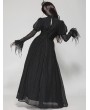 Dark in love Black Vintage Gothic Spiderweb Patchwork Long Puff Sleeve Maxi Dress