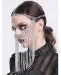 Devil Fashion Gothic Punk Silver Cross Skull Face Chain Tassel Headdress