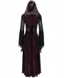 Devil Fashion Red Gothic Velvet Hollow Out Flared Sleeve Hooded Long Coat for Women