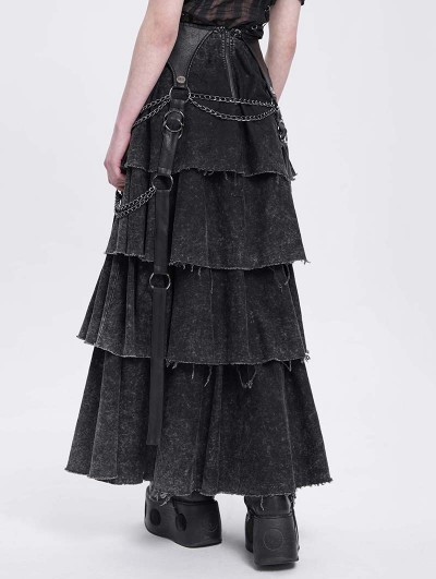 Devil Fashion Black Gothic Punk Distressed Strap Layered