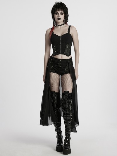 Punk Rave Black Gothic Punk Layered Two-Piece Skirt Shorts