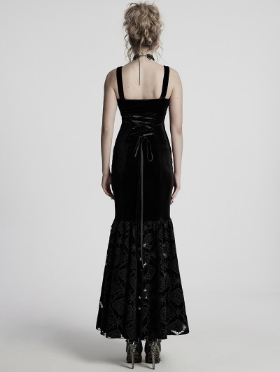 Punk Rave Black Gothic Retro Velvet Embroidered Long Fishtail Party Dress -  DarkinCloset.com