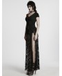 Punk Rave Black Sexy Gothic Lace Split Skirt with Detachable Spiked Chain