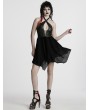 Black Sexy Gothic Punk Hollow Out Cross Halter Neck Short Dress