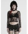 Punk Rave Black Gothic Sexy Mesh Long Sleeve T-Shirt for Women