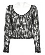 Punk Rave Black Gothic Sexy Mesh Long Sleeve T-Shirt for Women