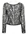 Punk Rave Black Gothic Sexy Mesh Long Sleeve T-Shirt for Women