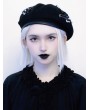 Black Dark Gothic Butterfly Embroidered Beret Hat