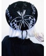 Black Dark Gothic Butterfly Embroidered Beret Hat