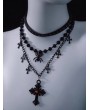 Black Gothic Cross Spider Triple Layered Necklace