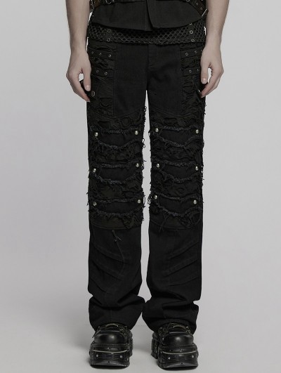 Punk Rave Black Gothic Punk Distressed Loose Straight Pants for Men