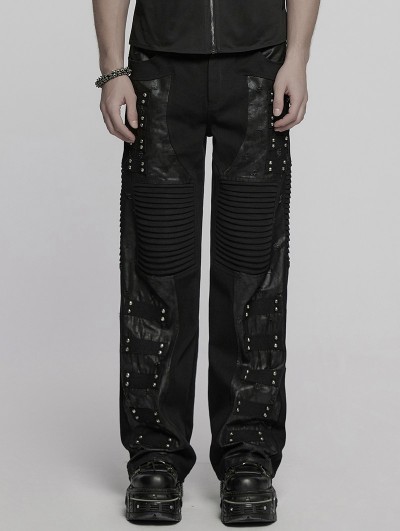 Punk Rave Black Gothic Punk Street Studded Straight Pants for Men