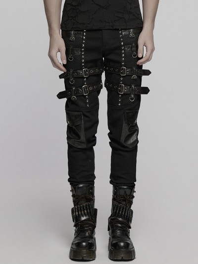 Punk Rave Black Gothic Metal Punk Rock Tight Fit Pants for Men