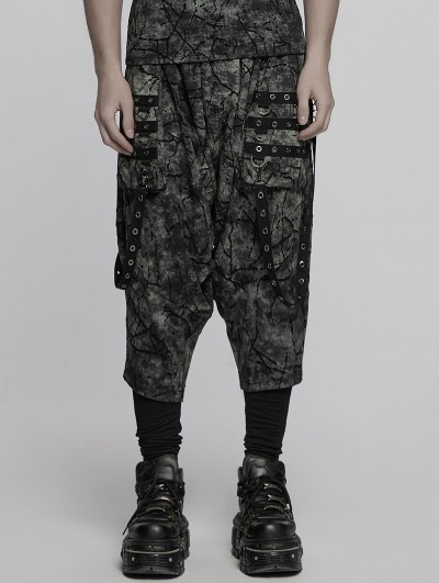 Punk Rave Black and Gray Gothic Punk Textured Drop Crotch Pants for Men