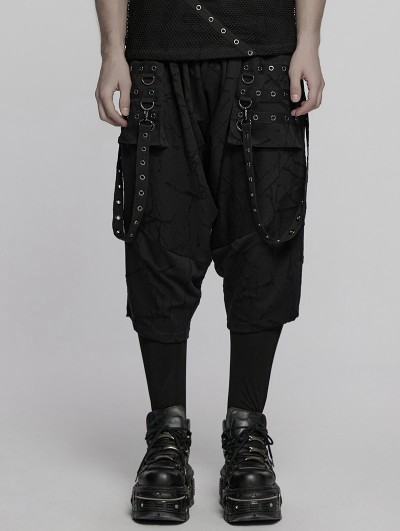 Punk Rave Black Gothic Punk Textured Drop Crotch Pants for Men