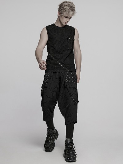 Punk Rave Black Gothic Punk Textured Drop Crotch Pants for