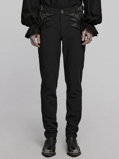 Punk Rave Black Gothic Retro Buckle Knight Armor Gentleman's Trousers