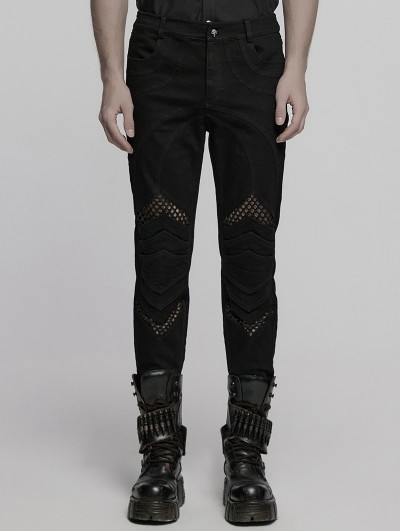 Punk Rave Black Gothic Punk Mesh Splicing Tight Pants for Men
