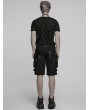 Punk Rave Black Gothic Punk Buckle Strap 3D Pocket Short Pants for Men