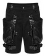 Punk Rave Black Gothic Punk Buckle Strap 3D Pocket Short Pants for Men