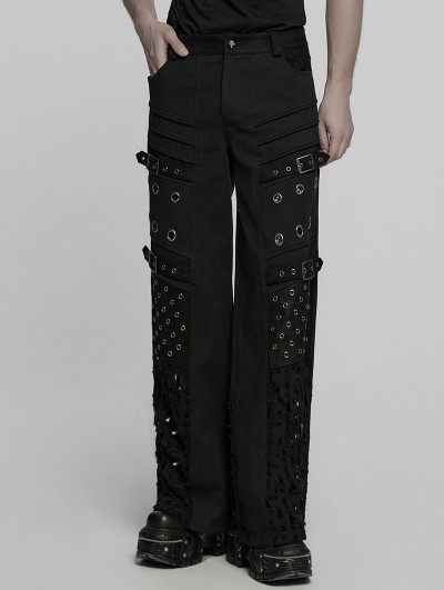 Punk Rave Black Gothic Punk Metallic Straight Loose Pants for Men