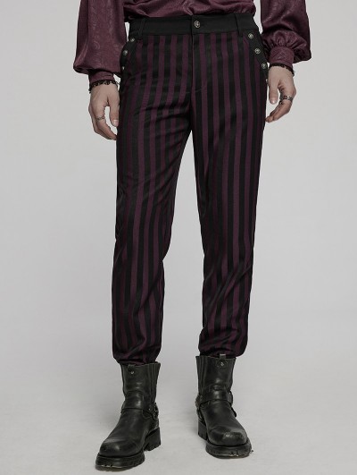 Punk Rave Black and Red Gothic Steampunk Striped Slim Fit Pants for Men