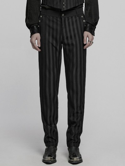 Punk Rave Black Gothic Steampunk Striped Slim Fit Pants for Men