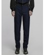 Punk Rave Black and Blue Gothic Steampunk Striped Slim Fit Pants for Men