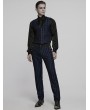 Punk Rave Black and Blue Gothic Steampunk Striped Slim Fit Pants for Men