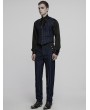 Punk Rave Black and Blue Gothic Steampunk Striped Slim Fit Pants for Men