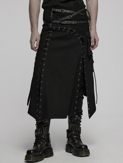 Punk Rave Black Gothic Punk Asymmetric Versatile Skirt for Men