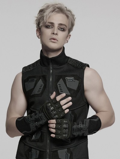 Punk Rave Black Gothic Cyberpunk Armor Gloves for Men