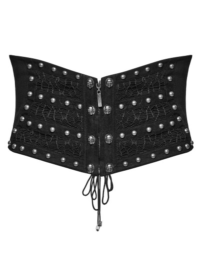 Punk Rave Black Gothic Punk Studded Front Zipper Corset Waistband for Men