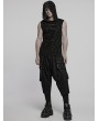 Punk Rave Black Gothic Punk Asymmetrical Splicing Hooded Sleeveless T-Shirt for Men