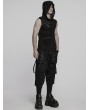 Punk Rave Black Gothic Punk Asymmetrical Splicing Hooded Sleeveless T-Shirt for Men