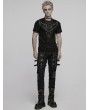 Punk Rave Black Gothic Punk Tattered Mesh Patchwork Short Sleeve T-Shirt for Men
