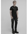 Punk Rave Black Gothic Punk Tattered Mesh Patchwork Short Sleeve T-Shirt for Men