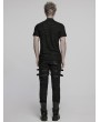 Punk Rave Black Gothic Punk Tattered Mesh Patchwork Short Sleeve T-Shirt for Men