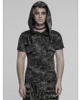 Punk Rave Black and Gray Gothic Punk Hooded Cracked Knitted Short Sleeve T-Shirt for Men