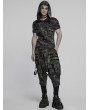 Punk Rave Black and Gray Gothic Punk Hooded Cracked Knitted Short Sleeve T-Shirt for Men