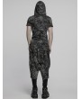 Punk Rave Black and Gray Gothic Punk Hooded Cracked Knitted Short Sleeve T-Shirt for Men