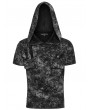 Punk Rave Black and Gray Gothic Punk Hooded Cracked Knitted Short Sleeve T-Shirt for Men