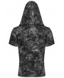 Punk Rave Black and Gray Gothic Punk Hooded Cracked Knitted Short Sleeve T-Shirt for Men