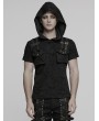 Punk Rave Black Gothic Punk Hooded Cracked Knitted Short Sleeve T-Shirt for Men